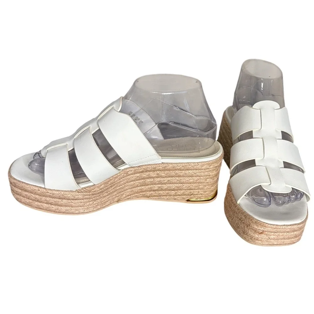 NWOB Franco Sarto White Tevin Sandals Espadrille Wedge Women's Size 7.5M